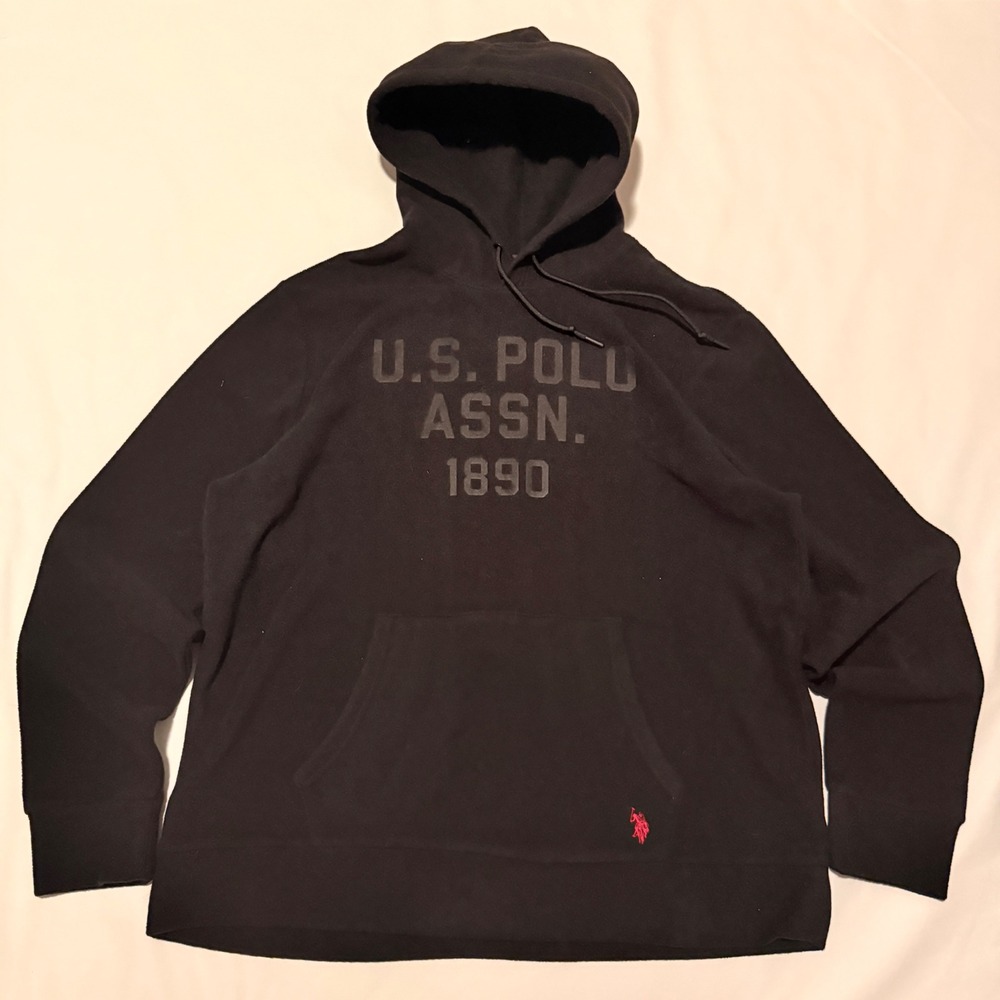 US Polo Assn Hoodie Mens XL Black Fleece Pullover Graphic Logo 1890
